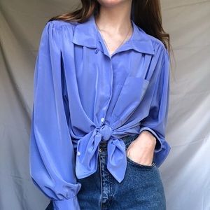 Vintage Periwinkle Puff Sleeve Blouse